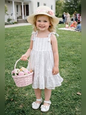 Rachel Zoe Metallic Silver Stripe Fit & Flare Dress With Tassel Details 4T